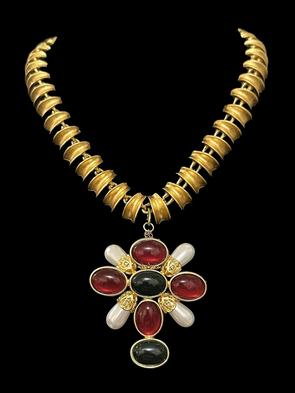 Anne Klein Gold-Tone Necklace with Red, Black and Pearl Accents